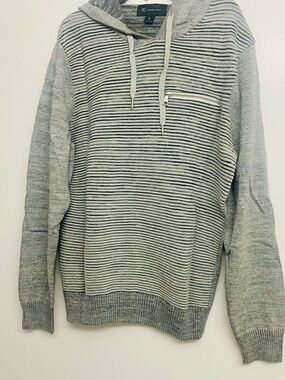 INC International Concepts Light Gray Striped Zip-Front Hooded Sweater
